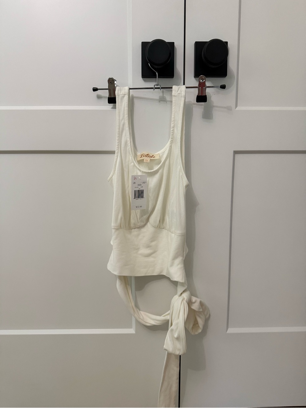 Ivory Ribbed wrap Tie-Back Tank